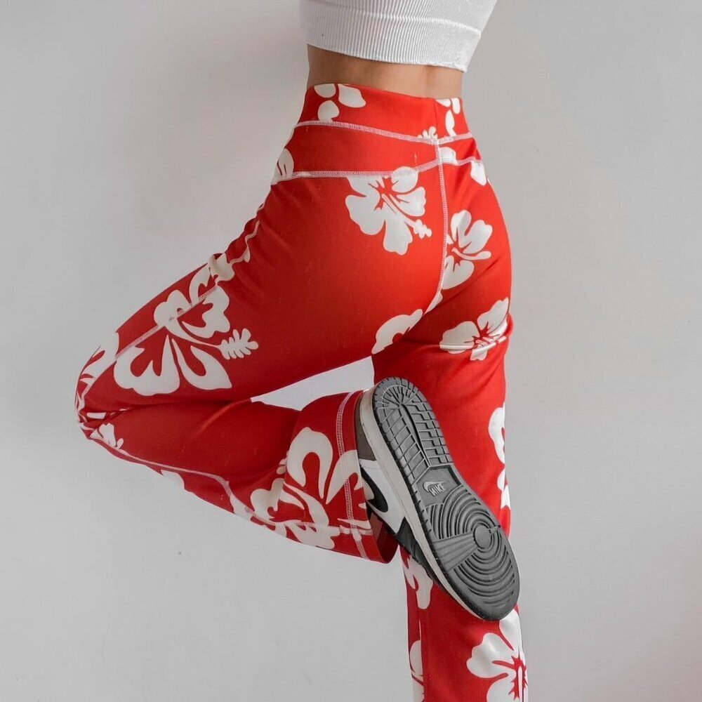 Urban Outfitters Womens XS Tropical High Waist Flare Pants Boho Festival Style - Picture 2 of 9